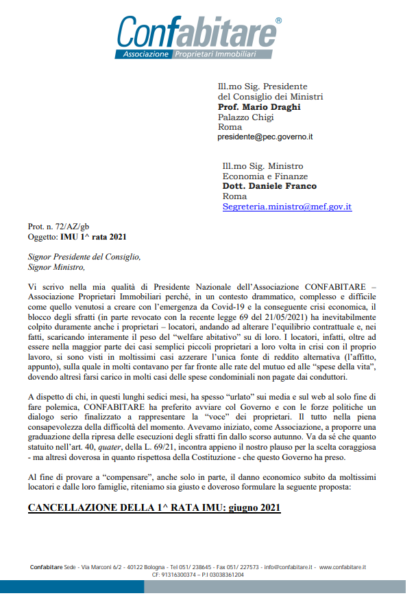 Cancellazione acconto imu 2021 Governo