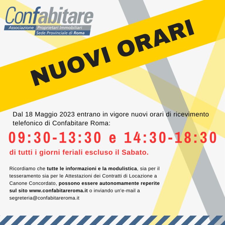 Nuovi Orari di ricevimento della Sede Provinciale