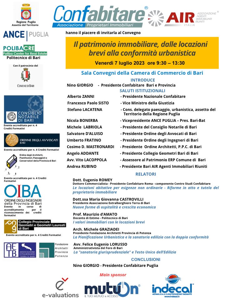 Convegno su “Il Patrimonio Immobiliare, dalle Locazioni Brevi alla conformità urbanistica”
