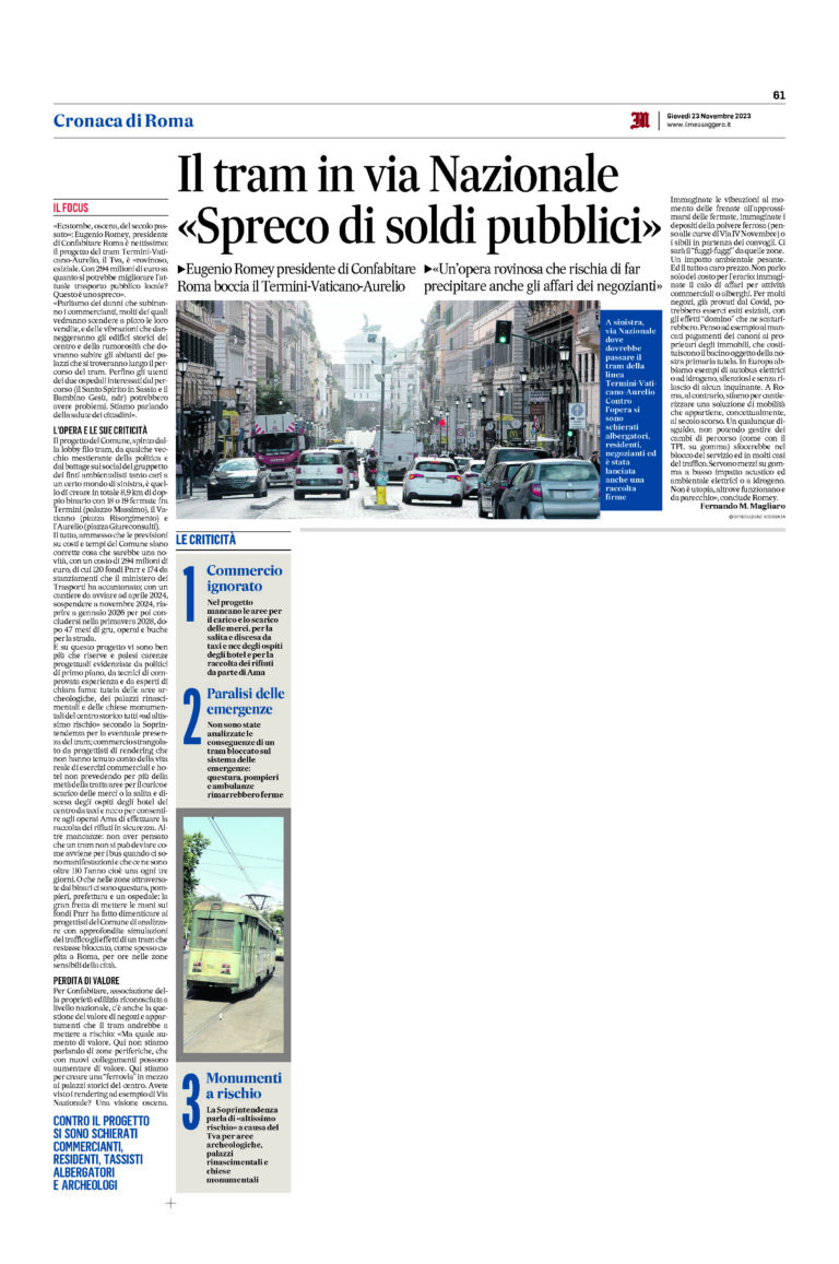 Confabitare Roma contro la Tramvia TVA, al fianco dei proprietari degli immobili “colpiti” dal percorso